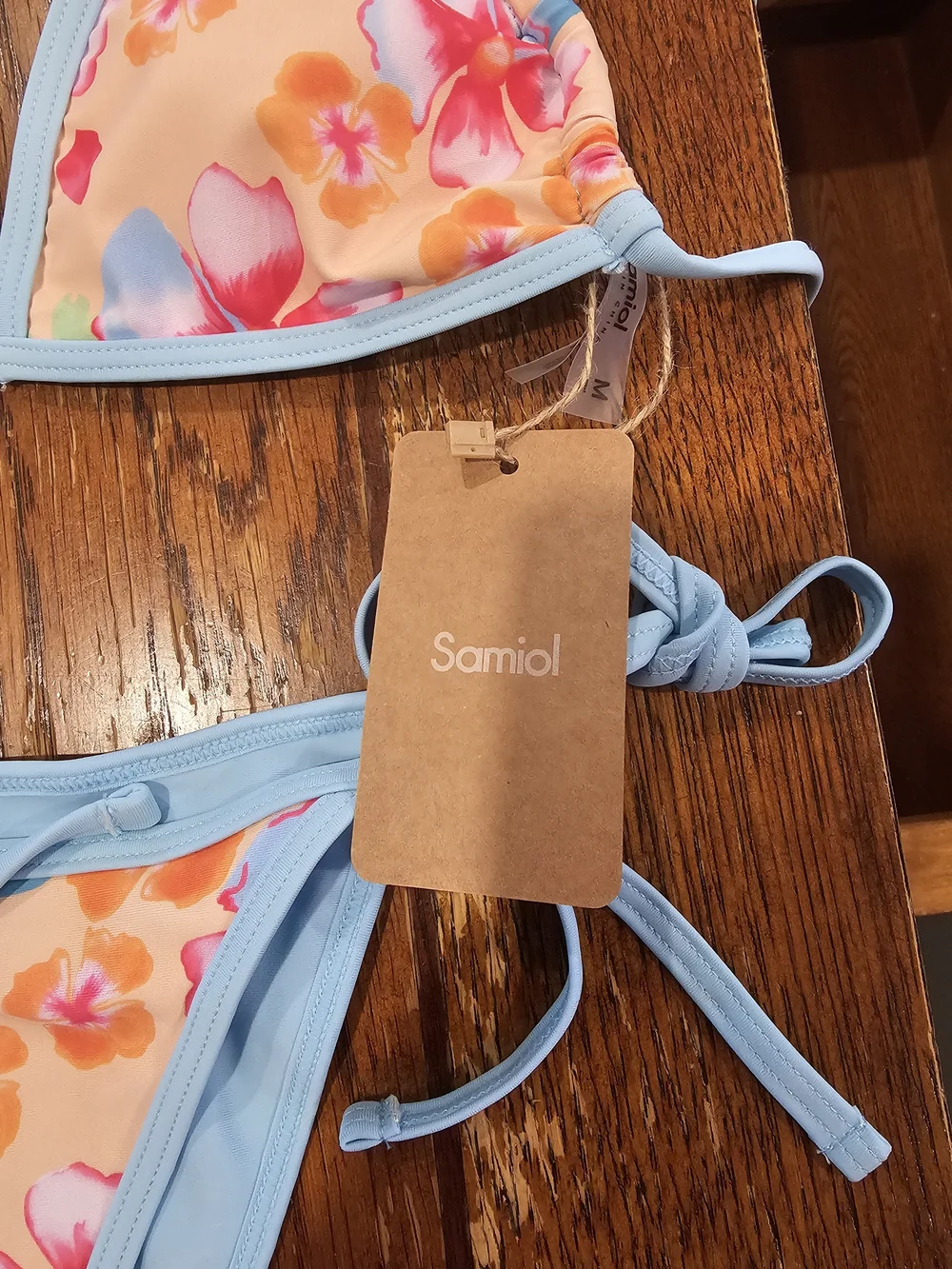 Floral Peach & Light Blue String Bikini